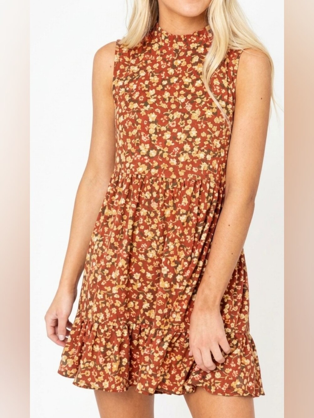 Rare Editions Rust Floral Sleeveless Mock Neck Tunic Dress Girl's Size 10